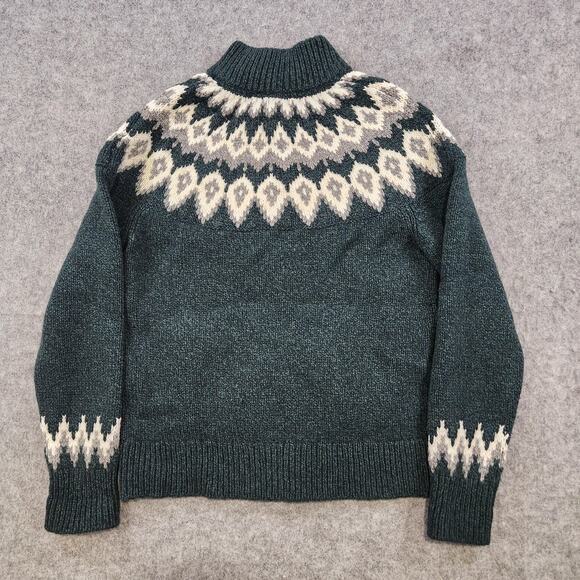 LL Bean Classic Ragg Sweater Womens Medium Full Zip Lambswool Fair Isle Knit - Picture 12 of 13